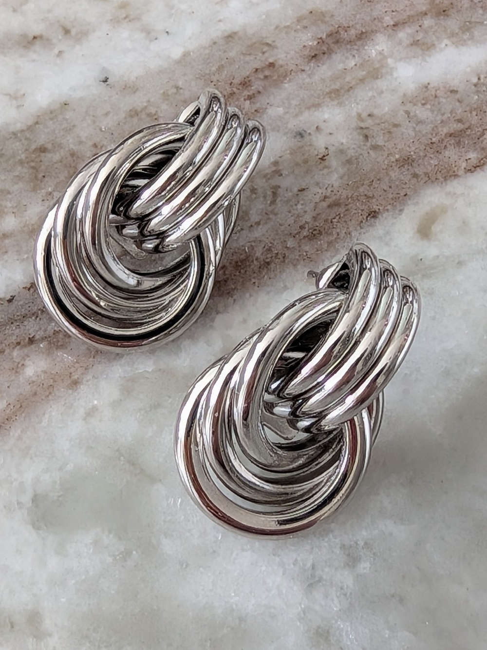 Silver Multi-Ring Knot Drop Earrings - Women Jewelry - Picture 5 of 8